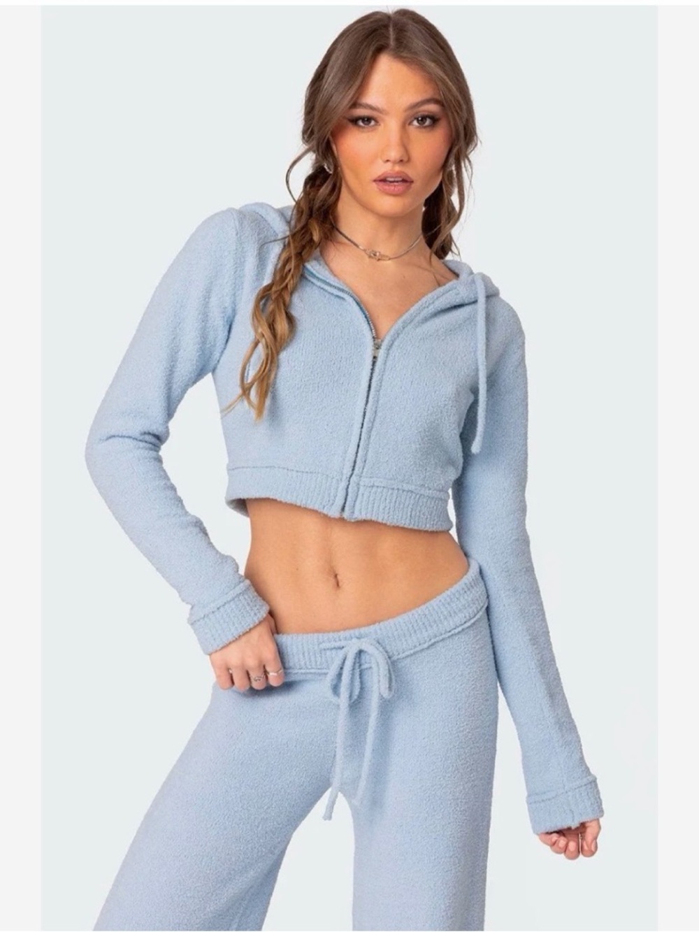 Edikted Pale Blue Hooded Zip-Front Puffer Jacket
